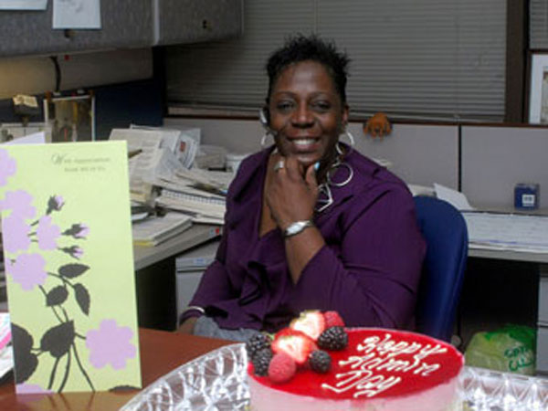 Armed Services Blood Program Office administrative specialist receives cards, cake and thanks for Administrative Professionals Day.