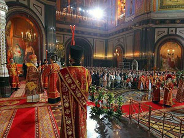 Orthodox Easter service in Cathedral of Christ the Savior in Moscow, Russia.