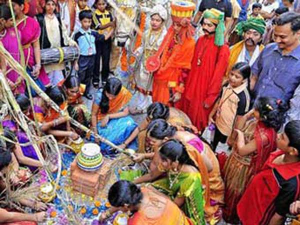 People celebrating harvest festival in Telugu and Andhra Pradesh India