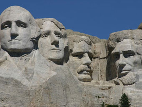 Mount Rushmore with Thomas Jefferson, Abraham Lincoln, Theodore Roosevelt, and George Washington.