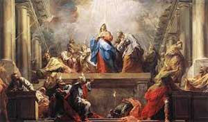 Holy spirit coming down over the apostles